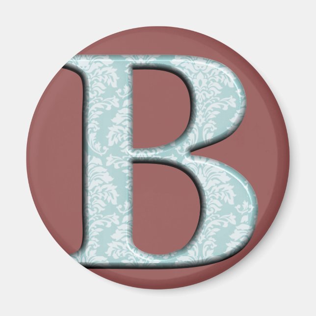 Blue Floral Damask Print B monogram initials Magnet (Front)