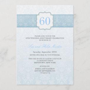 Blue Floral Damask Wedding Anniversary Invite