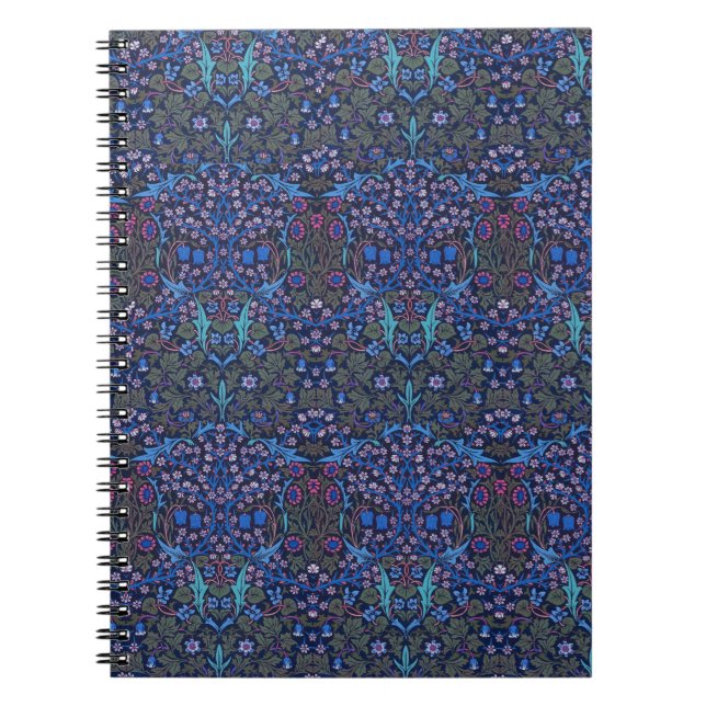 Blue Floral Damask William Morris Art Nouveau Note Notebook (Front)