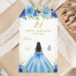 Blue Floral Dark Skin Girl Happy Birthday Gift Tags<br><div class="desc">This elegant and glamourous happy birthday gift tag can be personalized with a name. The design features a beautiful princess with dark hair and dark skin in a blue ball gown. The text combines handwritten script and modern sans serif fonts for a classy and sophisticated look. The floral arrangements, butterflies...</div>