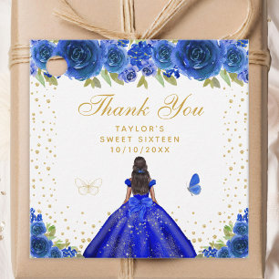 Blue Floral Dark Skin Princess Sweet Sixteen Favour Tags