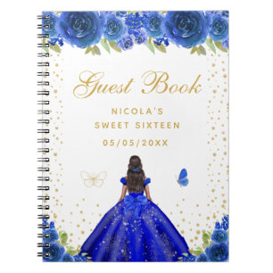 Blue Floral Dark Skin Princess Sweet Sixteen Notebook