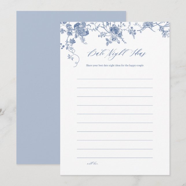 Blue Floral Date Nuit Idées Cartes (Devant / Derrière)