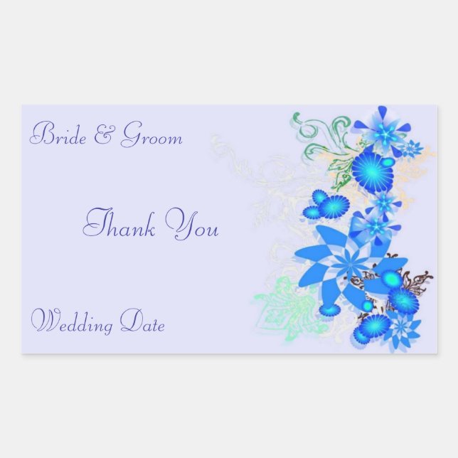 Blue Floral Deco WeddingThank You Sticker (Front)