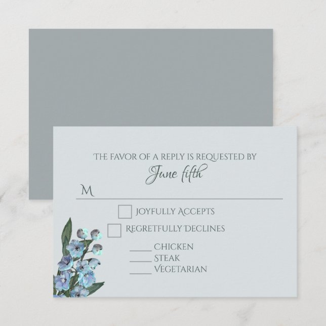 Blue Floral Delphinium Bouquet RSVP Card (Front/Back)