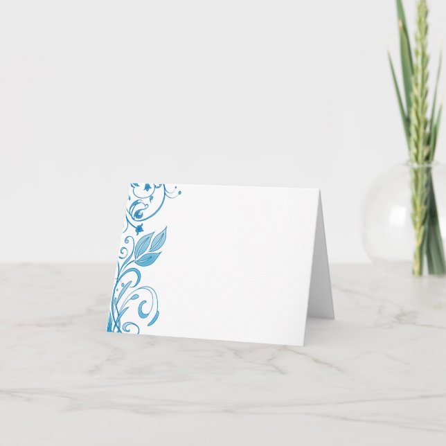 Blue Floral Design Add Your Text Note Card (Front)