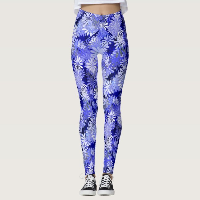 Blue Floral Design Leggings (Front)