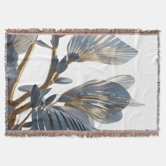 Blue Floral Design Plant Throw Blanket