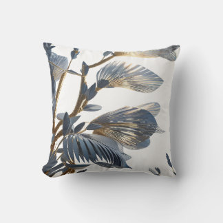 Blue Floral Design Plant Throw Pillow