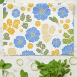 Blue Floral Designer Kitchen Towel<br><div class="desc">This pretty Spring floral pattern features blue zebra primrose flowers,  leaf elements,  and green fern leaves. Hand drawn,  original artwork.</div>