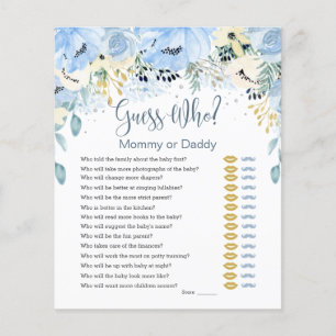 Blue Floral Devinez Qui Baby shower Jeux Papier pl