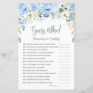 Blue Floral Devinez Qui Baby shower Jeux Papier pl