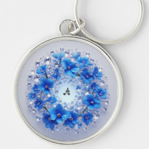 💎 Blue Floral Diamond Custom Name Charm 🔑 Keychain
