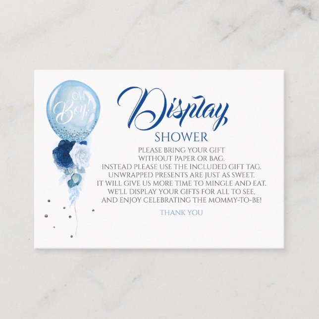 Blue Floral Display Baby Shower Business Card (Front)
