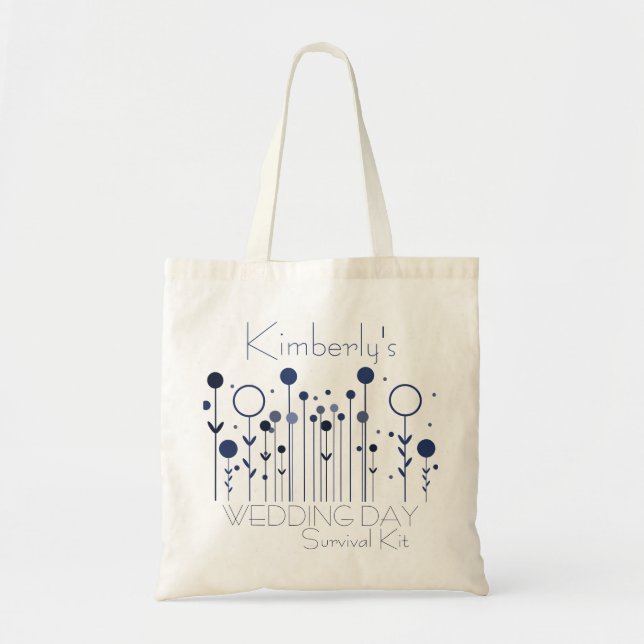Blue Floral Dot Wedding Day Survival Kit Bag (Front)