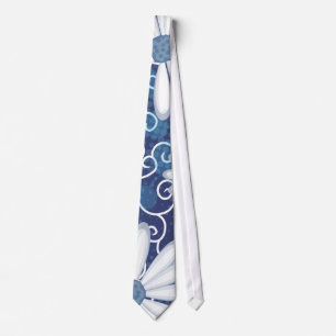 Blue Floral Dotted Tribal Daisy Tattoo Pattern Tie