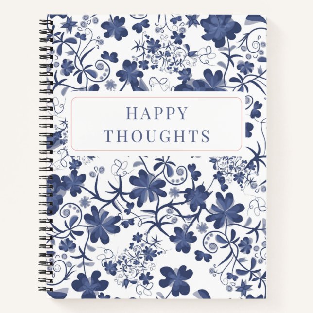 Blue Floral Double Sided Thoughts Journal Notebook (Front)