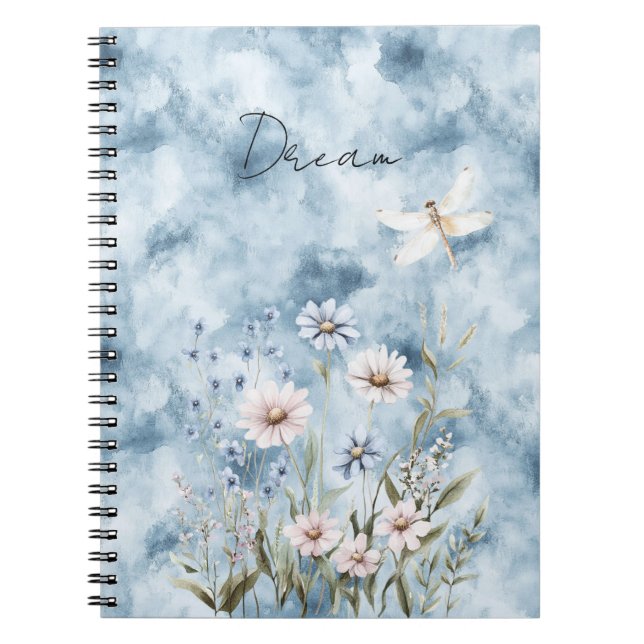 Blue Floral Dragonfly Dream Notebook (Front)
