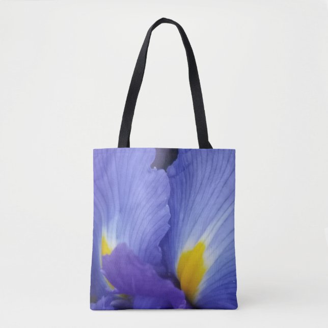 Blue Floral Dramatic Iris Flower Tote (Front)
