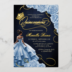 Blue Floral Dress Quinceañera