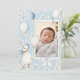 Blue Floral Duck Photo Vintage Birth Announcement