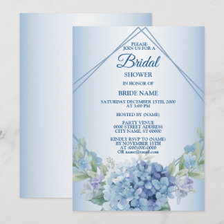 Blue Floral Dusty Vintage Bridal Shower Party Invitation