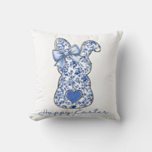Blue Floral Easter Bunny Coquette Throw Pillow