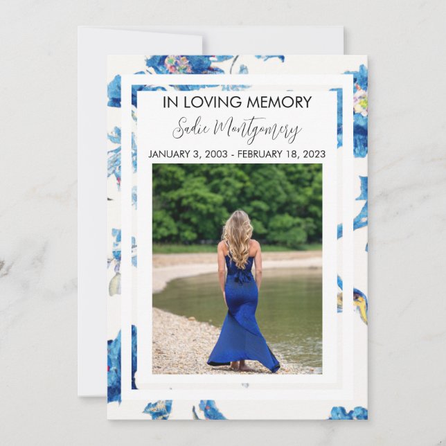 Blue floral edge funeral program (Front)