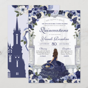Blue Floral Elegant Charro Princess Quinceanera Invitation
