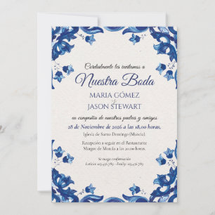 Blue Floral Elegant Fiesta Spanish Wedding Invitation