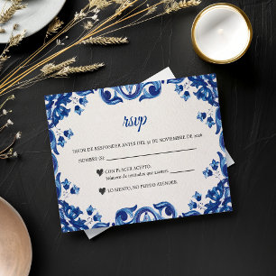 Blue Floral Elegant Fiesta Spanish Wedding RSVP Card