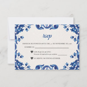 Blue Floral Elegant Fiesta Spanish Wedding RSVP Card