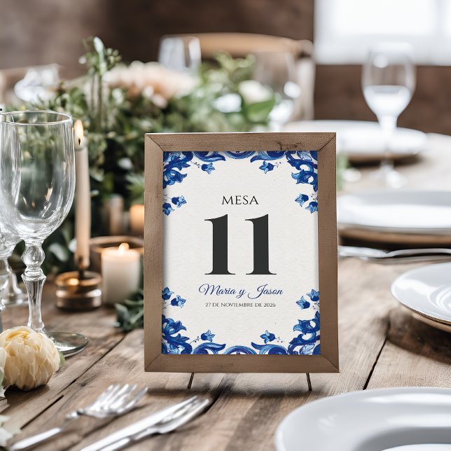 Blue Floral Elegant Fiesta Spanish Wedding Table Number (Blue Floral Elegant Fiesta Spanish Wedding Table Number)