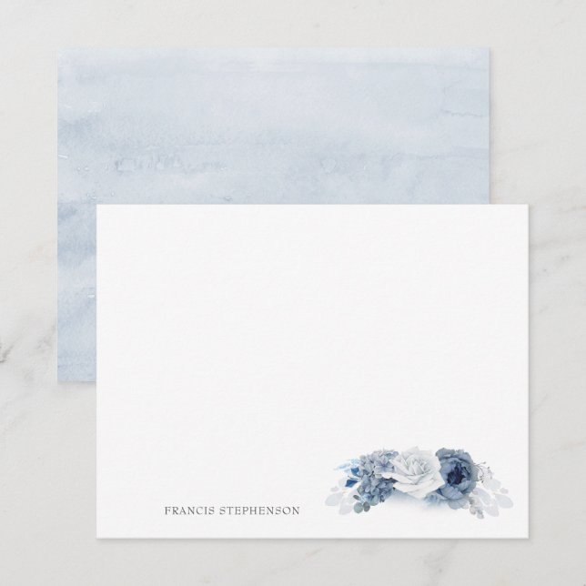 Blue Floral Elegant Full Name or Couple's Names Card (Front/Back)