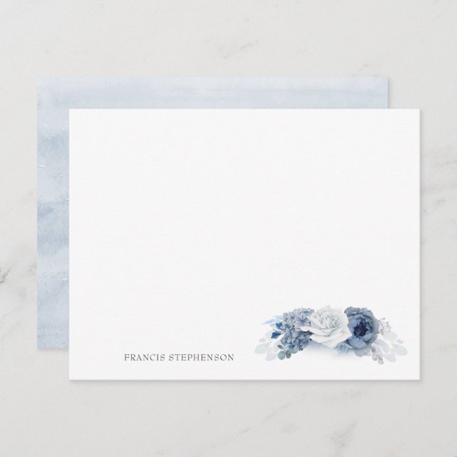 Blue Floral Elegant Full Name or Couple's Names Card (Front/Back)