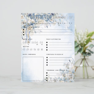 Blue Floral Elegant Gratitude Journal Paper Sheet