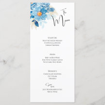Blue Floral Élégant Mariage Menu Événement Carte P