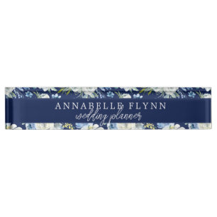Blue Floral Elegant Personalized Wedding Planner Nameplate
