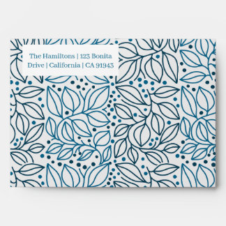 Blue Floral Elegant Vintage Christmas Envelope