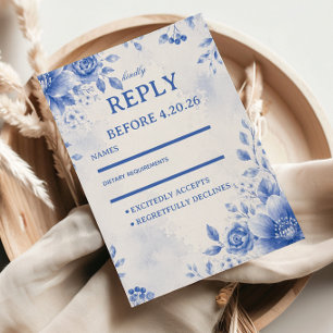 Blue Floral Elegant Watercolor RSVP Card