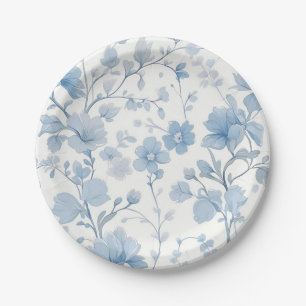 Blue Floral Elegant Whimsical Garden Party Paper Plate