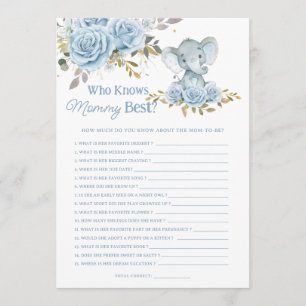 Blue Floral Elephant Who Knows Mommy Best Game Card