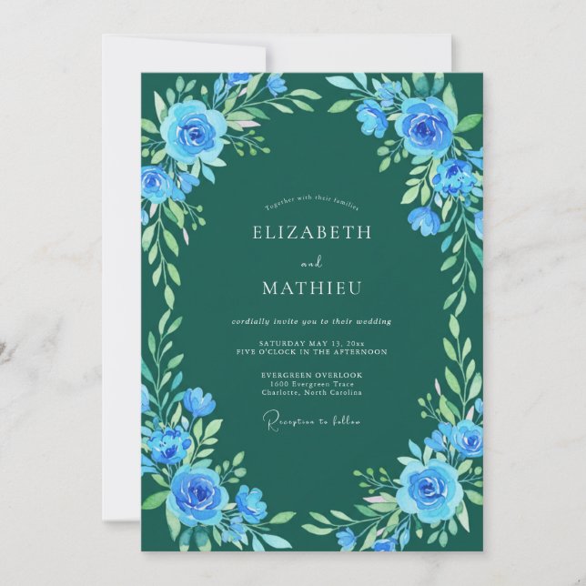 Blue Floral Embrace Wedding Invitation (Front)