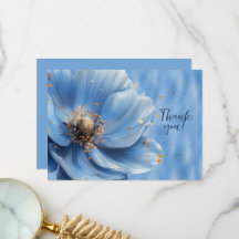 Blue Floral Enlarged on Shiny Blue Thank You
