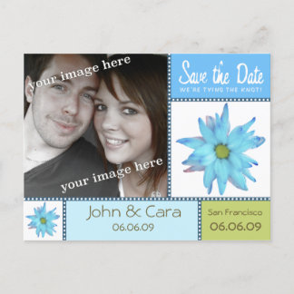 Blue Floral Enregistrer la date Carte postale