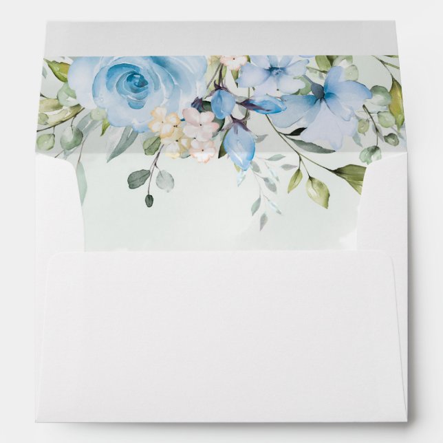 Blue floral eucalyptus elegant envelope (Back (Bottom))