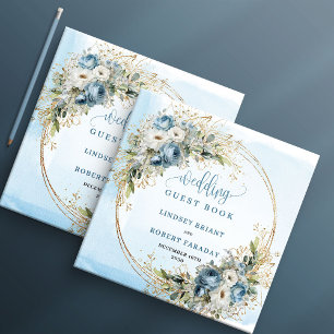 Blue Floral Eucalyptus Gold Wedding Sign In Book