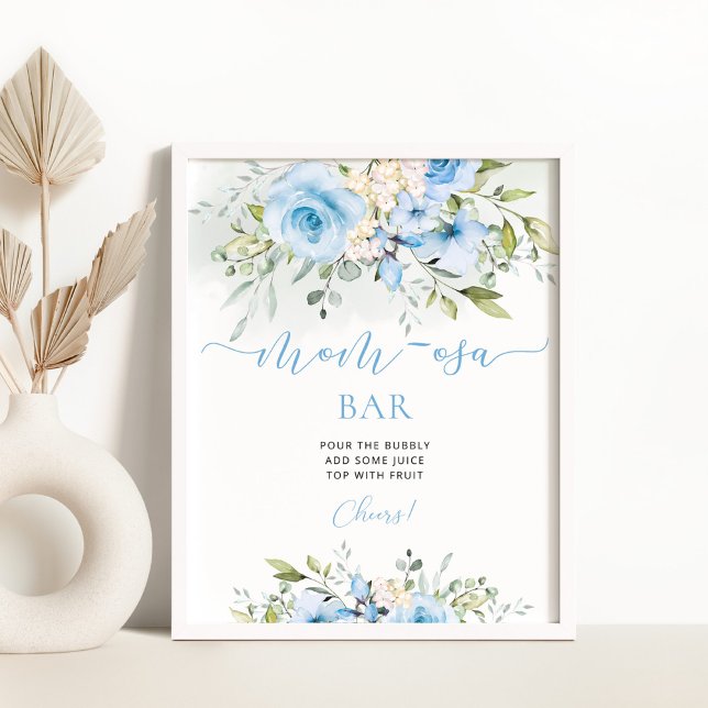 Blue floral eucalyptus momosa bar pedestal sign (Creator Uploaded)