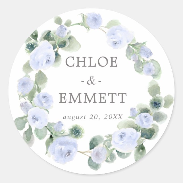 Blue Floral Eucalyptus Wedding Envelope Seals (Front)