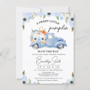 Blue Floral Fall Pumpkin Truck Baby Shower Invitation